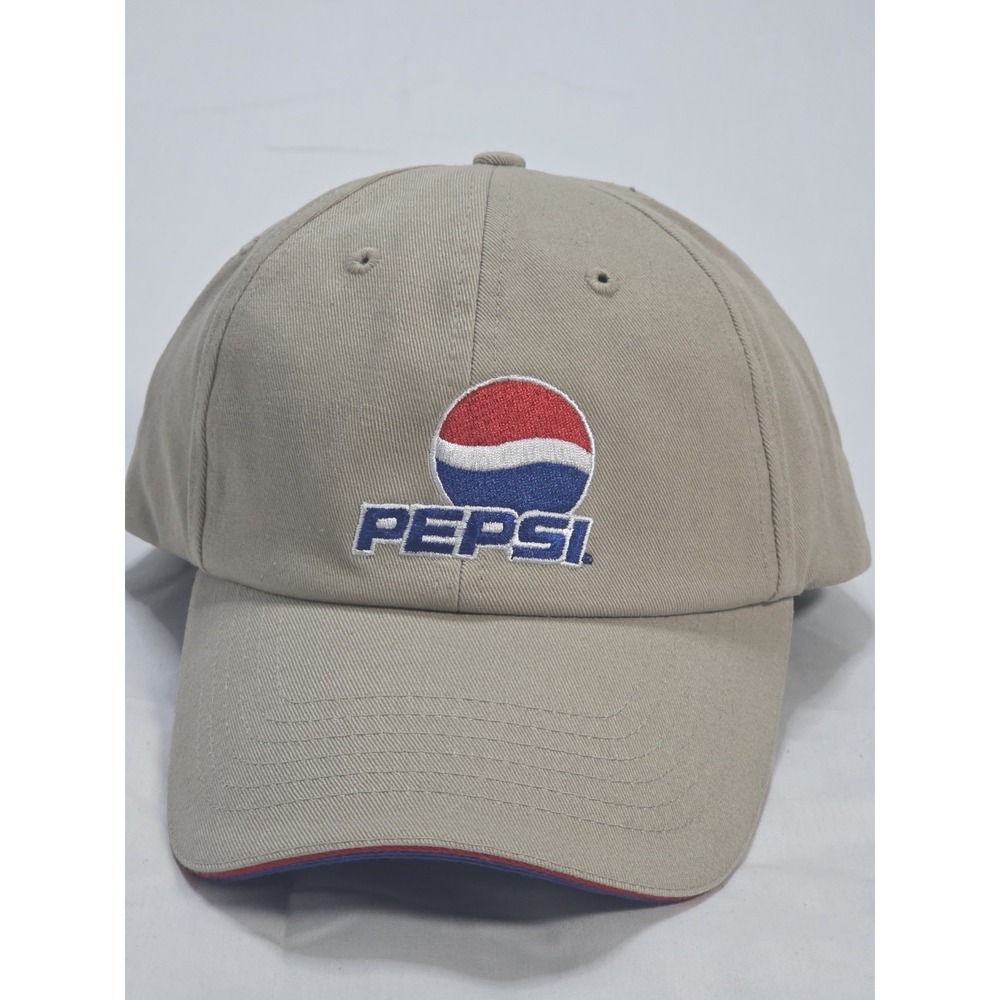 VTG Pepsi Hat New NWOT Tan Beige Blue Brim Authentic Headwear Strapback Y2K...
